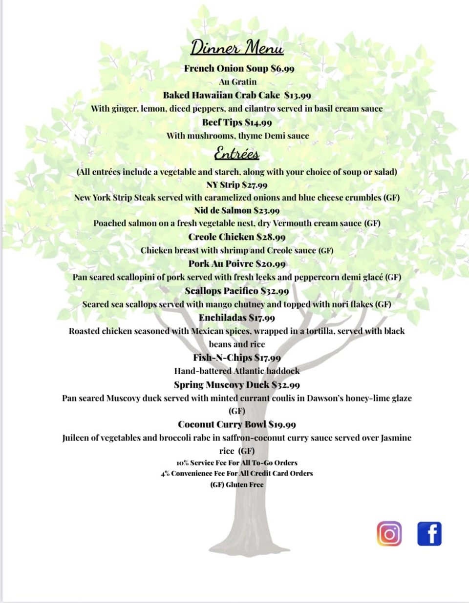 Printed menu beside a restaurant table setting.