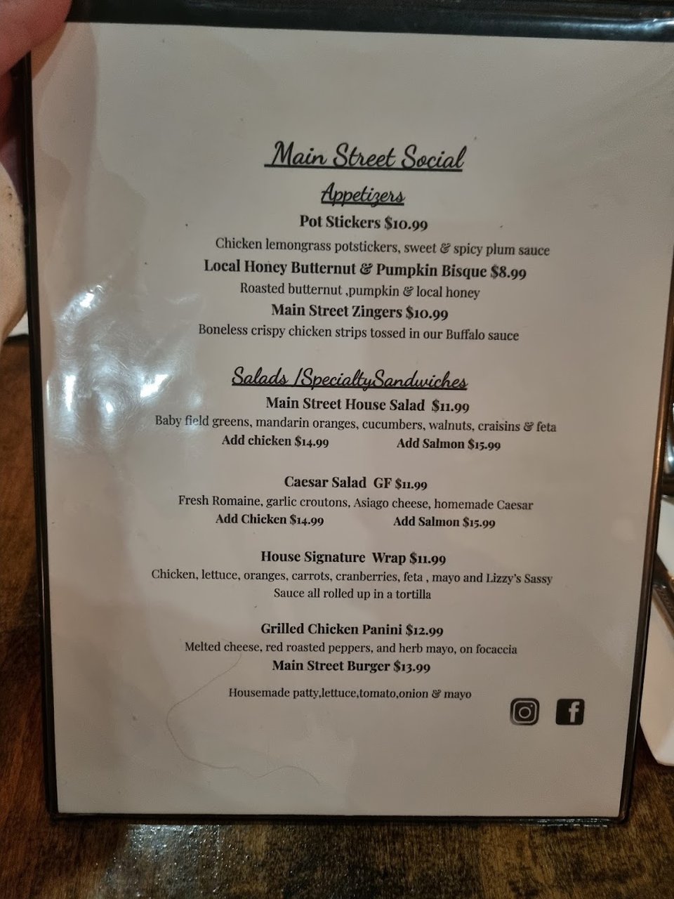 Menu layout for a bar and grill.